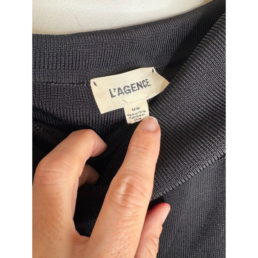 L'AGENCE Black Off Shoulder Sweater Rib Knit Long Sleeve Top M - Picture 6 of 8